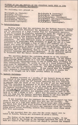 Minutes of the fifth Meeting of the Cyclotron Panel at Liverpool University (13 May 1946)