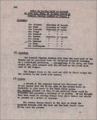 Notes from a meeting to discuss the layout of the General Physics Section of Hangar 7 (22 May 1946)