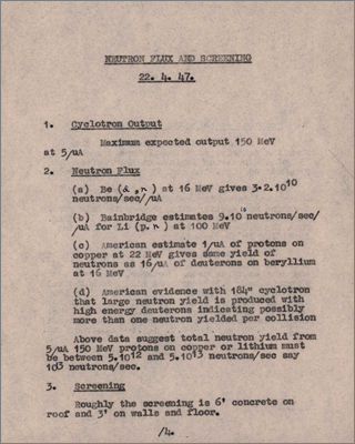 Neutron flux and screening (22 April 1947)