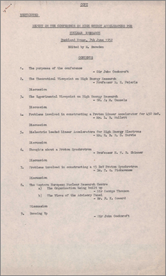 Conference on high energy accelerators for nuclear research (7 June 1952, Buckland House, Berkshire)