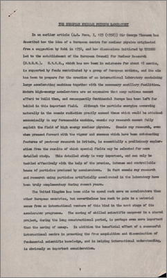 The European Nuclear Physics Laboratory (1956)