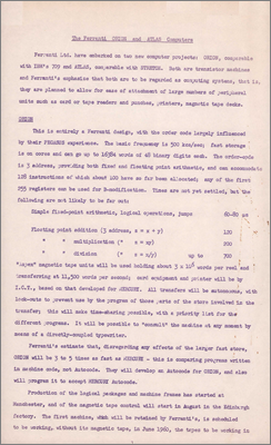 Technical notes on Ferranti's new computers ORION and ATLAS, with status and costs of the two projects (10 June 1959)