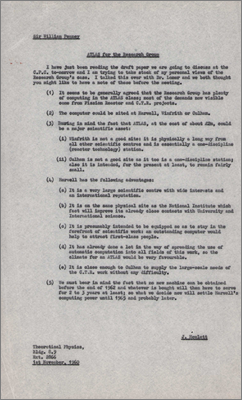 Letter from Jack Howlett to Sir William Penney concerning the site for the new ATLAS computer (1 November 1960)