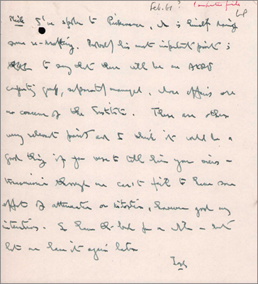 Handwritten note from Jack Howlett to Mick Lomer (date assumed to be February 1961)