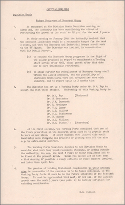 Future programme of Research Group (11 March 1959)
