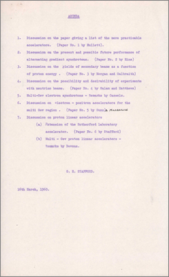 Working Party on Future Accelerator Policy (Agenda for meeting to be held in Liverpool on 16 March 1960)