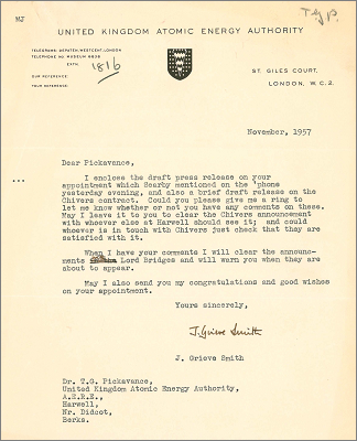 Appointment of Pickavance to the position of Director, RHEL (November 1957 to November 1960)