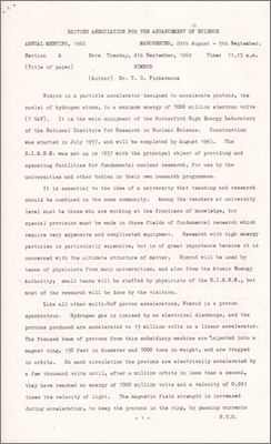 Talk given to the British Association for the Advancement of Science (4 September 1962)