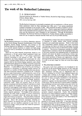The work of the Rutherford Laboratory (TG Pickavance 1963 Br. J. Appl. Phys. 14 643) (The history and operation of the 50 MeV Proton Linear Accelerator and the 7 GeV proton synchrotron Nimrod)