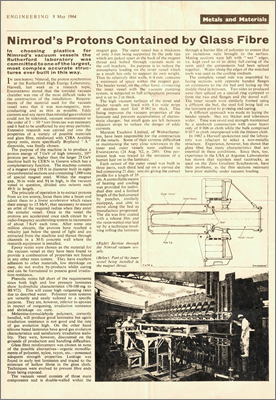 Nimrod's protons contained by glass fibre (Engineering journal, 8 May 1964)