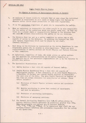 The system of control of radiological hazards at Harwell (October 1964)