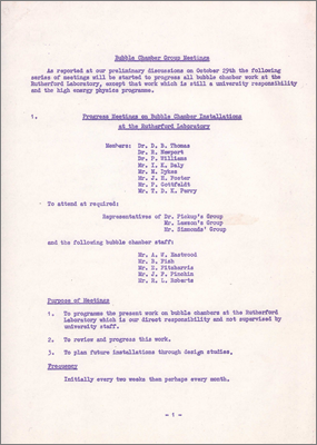 Bubble Chamber Group Meetings: Progress meetings on BC installation and progress meetings on BC operation (3 November 1965)