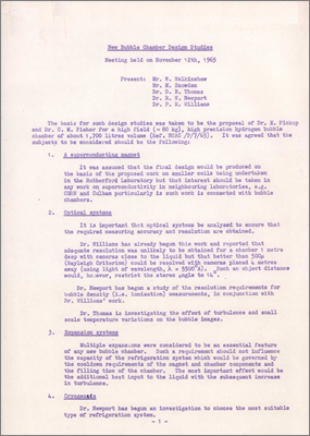 Minutes of New Bubble Chamber Design Studies meeting (12 November 1965)