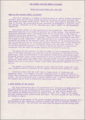 VEC notes for press visit (9 November 1966)