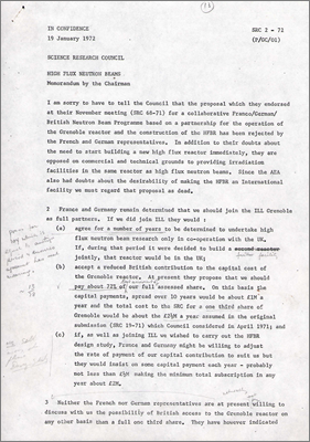 Draft memorandum by the Chairman: High Flux Neutron Beams (19 January 1972)
