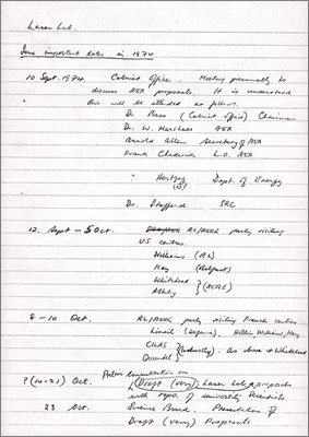 Some important dates in 1974 (Hand-written notes, author unknown, 1974)