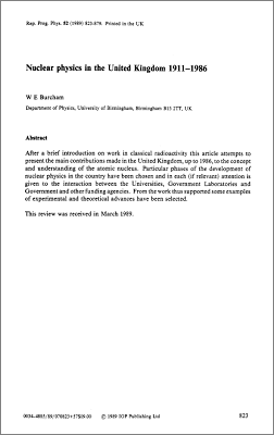 Nuclear physics in the UK 1911-1986 (WE Burcham, Rep. Prog. Phys. 52 (1989) 823-879)