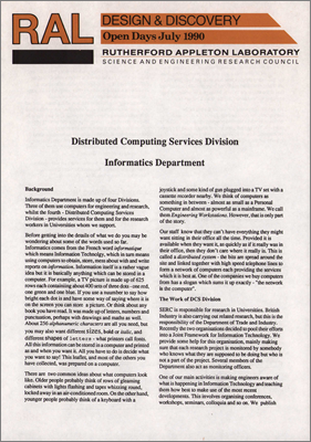 Informatics Department: Distributed Computing Services Division