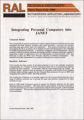 Integrating Personal Computers into JANET