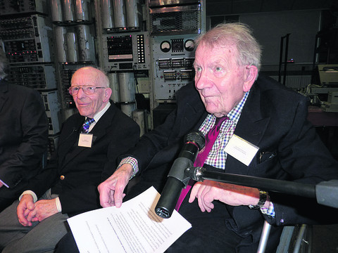 Dick Barnes, 92, and Ted Cooke-Yarborough, 93, at Bletchley Park yesterday
