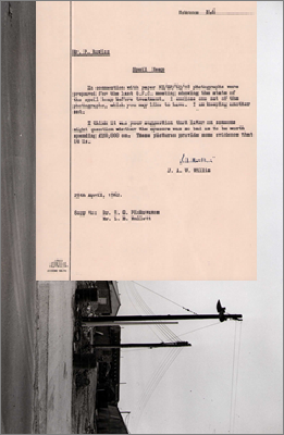 Note from JAV Willis to P Bowles enclosing photographs of spoil heap before treatment (someone might question whether the eyesore was so bad as to be worth spending 20,000 pounds on; these pictures provide some evidence that it is: HL9277, HL9278, HL9279, HL9280, HL9281, 25 April 1962)