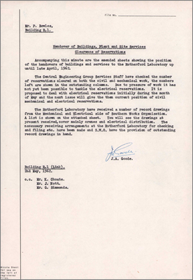 Handover of buildings, plant and site services, Clearance of reservations (2 May 1962)