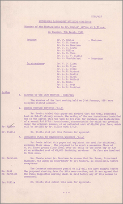 RLBC/M27 Medium voltage supplies, mezzanine floor on Engineering Workshop, additional roads, car parks, drains and street lighting, heavy duty laboratory and office block (7 March 1961)