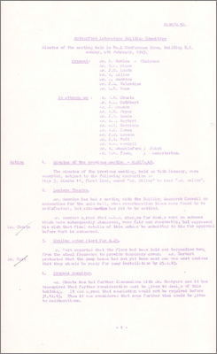 RLBC/M50 Acoustics in Lecture Theatre; DC power supplies for R25; alternative sitings of R33 now determined south of R25; aesthetics of meter chamber near north-east gate; number of on-site GPO increased (4 February 1963)