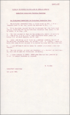 RLBC/P107 Low Background Laboratory for Radiation Protection Group (to be housed in an R20 basement/cave; includes explanatory note with cost estimates, 2 April 1963)
