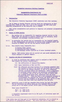 RLBC/P66 Accommodation requirements for Industrial Chemistry Department staff at NIRNS (Chemical services, analysis of samples at B447 or H10, 4 October 1961)