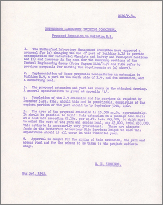 RLBC/P84 Proposed extension to R9 (changes to use of part of the building, 3 May 1962)