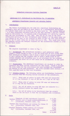 RLBC/P97 Additional MV Switchboard in Sub-Station No.12 including additional transformer capacity and outgoing feeders (2 November 1962)