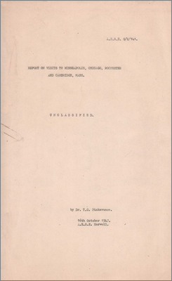 Report on visits to Minneapolis, Chicago, Rochester and Cambridge, Mass (16 October 1947)