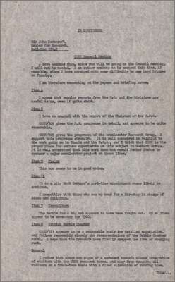 Letter to Sir John Cockcroft with comments on paper for CERN Council Meeting (22 May 1959)