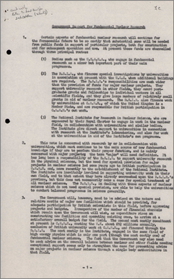 Paper concerning government support for fundamental nuclear research (29 October 1959)