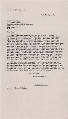 Letter to PJ Duke, Brookhaven concerning work to be done during the shutdown of the Cosmotron (13 April 1960)
