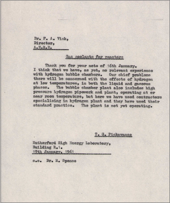 Note to Arthur Vick in reply to letter about coolant (19 January 1961)