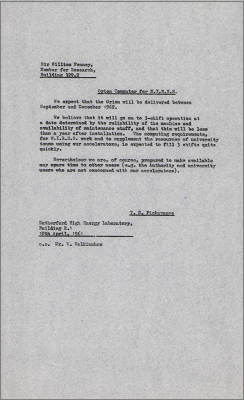 Letter to Sir William Penney concerning delivery of the Orion computer between September and December 1962 (10 April 1961)