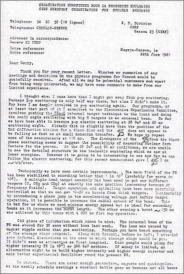 Informal letter from Eric Taylor, CERN with news and technical information (24 June 1961)