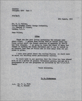 Letter to HJ Millen, UKAEA concerning the press statement about the Atlas computer and building (4 August 1961)