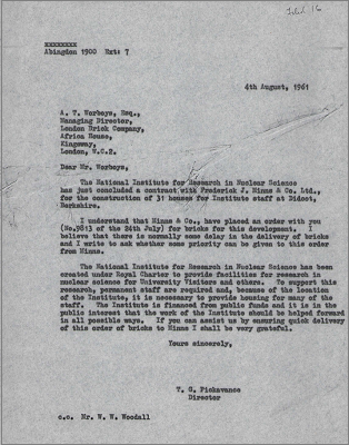 Letter to AT Worboys, London Brick Company asking for a priority delivery of bricks for 31 houses in Didcot (4 August 1961)