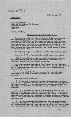 Letter to GI Crawford, Office of the Minister for Science with some rewording suggestions for the annual report (2 October 1961)