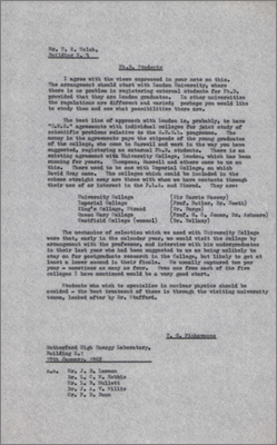Letter to TR Walsh concerning the registering of PhD students (19 January 1962)