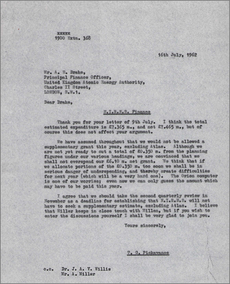 Letter to AE Drake, Finance Officer, UKAEA concerning NIRNS finances (16 July 1962)