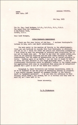 Letter to Lord Bridges concerning the wording of an advert for an Atlas research appointment (6 May 1963)