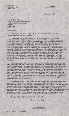 Letter to PIP Kalmus, Argonne National Laboratory concerning superannuation schemes (10 June 1963)