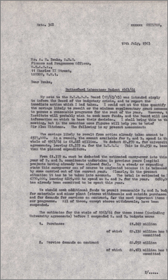Letter to AE Drake, Finance and Programmes Officer, UKAEA concerning the budgetary crisis and spending on various facilities (10 July 1963)