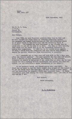 Letter to MGN Hine, CERN requesting help to compare manpower and budget distribution between the two institutes (23 September 1963)