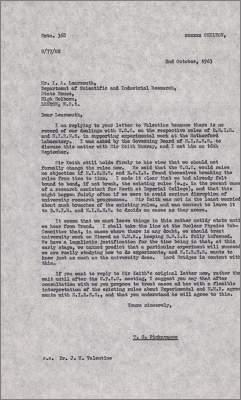 Letter to IA Learmouth, DSIR concerning dealings with the University Grants Committee (UGC) (2 October 1963)