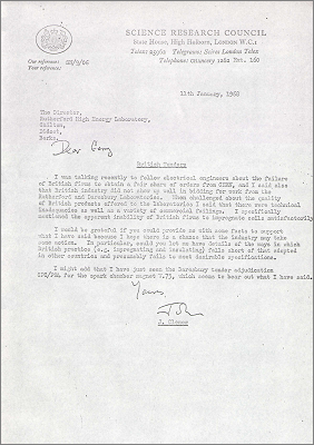Letter from J Clemow, SRC expressing concern that British tenders for work at CERN were unsucccessful, and asking why this may be (11 January 1968)